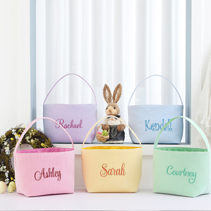 Wholesale Kids Gift Sublimation Easter Bucket Egg Hunt Bag Blank Seersucker Easter Baskets