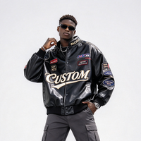 Blouson universitaire personnalisé en cuir PU avec broderies multi-écussons, style course, coupe oversize, streetwear, bomber, manteau d'hiver pour homme, vente en gros