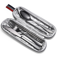 Ensemble de couverts portables en acier inoxydable, finition miroir, lavable au lave-vaisselle, réutilisable, pour voyage, camping, retour à l'école, comprend cuillère, fourchette, couteau