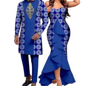 Robes sirène Dashiki pour femmes africaines grandes tailles, ensembles de pantalons assortis pour hommes, Bazin Riche, vêtements de couple écologiques - Product Image 5