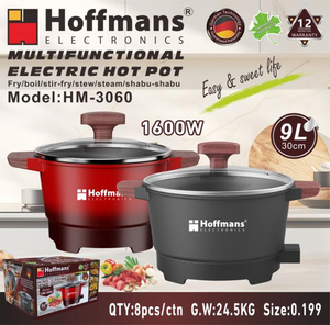 Meilleures ventes sur le marché africain, pot à shabu shabu Hoffmans 9L, 1600W, chauffage rapide, design avec poignée en bois, couleur rouge et noir - Product Image 3