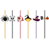 Décoration d'Halloween 24pcs pailles halloween araignée citrouille lanterne sorcière pailles
