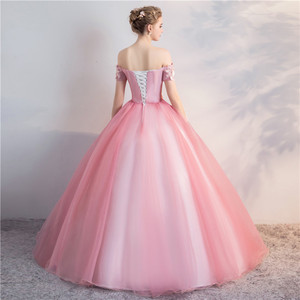 Pink Off The Shoulder Ball Gown Chiffon Long Dress Floral Print For Women Evening Party Performance Art Exam - Product Image 3