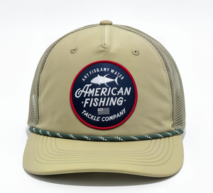 Sombrero de rendimiento de 5 paneles con logotipo personalizado de alta calidad, parche bordado, gorra de pescador, gorras de béisbol de cuerda para exteriores verde oliva para Unisex - Product Image 1