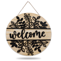 Panneau de bienvenue 3D en bois avec feuilles noires, décoration rustique pour porte d'entrée, intérieur, extérieur, ferme, maison, porche