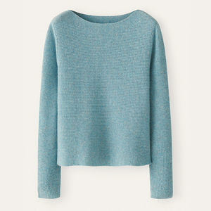 Pull à col bateau léger et merveilleusement doux tricoté en demi-cardigan horizontal Pull en pur cachemire pour femme - Product Image 4