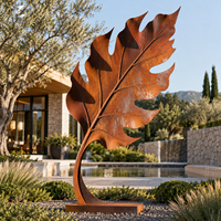 Sculpture de feuille en acier corten rustique, patine naturelle, art de jardin personnalisé pour parcs, cours et espaces paysagers