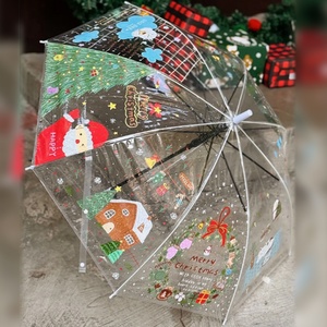Christmas Printed Transparent Straight Semi-Automatic Modern <b>Umbrella</b> Christmas Tree Snow Man Deer Gingerbread Pattern Adults - Product Image 1