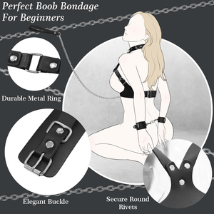 Conjunto de Arnés de Cuero BDSM para el Pecho con <span class=keywords><strong>Collar</strong></span>, Cadena, Correa, Esposas para las Muñecas, Arnés Corporal Ajustable, Lencería Fetiche para Parejas - Product Image 5