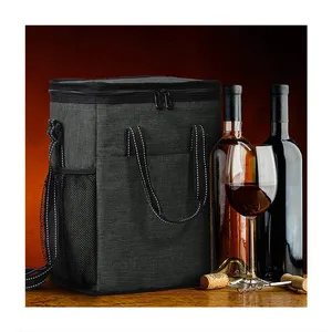 Custom Insulated Wine Cooler Bag With Divider Soft Leakproof 6 Bottle With Adjustable Shoulder Strap