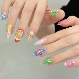 Ongles artisanaux de style européen et américain, purement Y2K, dégradé floral transparent, amande, à presser - Product Image 2