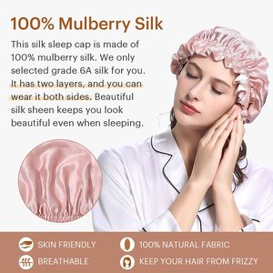 Роскошные двухслойные 100% шляпы из шелка тутового шелкопряда для женщин розового цвета слоновой кости регулируемые шапки для сна с широкими полями и длинным хвостом - Product Image 4