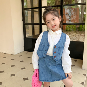 Yoliyolei Áo Gi-lê Denim Cho Bé Gái, Bộ Váy Xếp Li Quần Áo Trẻ Em Mới Mùa Xuân 2023 Bộ Đồ Hai Mảnh Trang Phục Chai Bé Gái Đêm Câu Lạc Bộ/ - Product Image 4