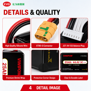 Pack de cellules LiPo 25Ah 44.4V 3C pour drone de transport de marchandises, haute capacité, longue autonomie de vol, prise personnalisable - Product Image 4