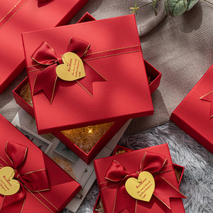 Boîte en papier rouge avec nœud, emballage cadeau Tian Di Gai, boîte en papier rouge festive, vente en gros disponible - Product Image 2