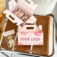 Caja de Cartón Plegable para Llevar Comida con Logotipo Personalizado, con Asa, para Galletas, Donuts, Pastel de Almendras, Reciclable, de Grado Alimenticio, para Panadería