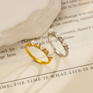 Stainless Steel <b>Ring</b> 18k Gold Plated <b>Titanium</b> Steel With Diamonds And Pearls Geometric Shape Unisex Gift Jewelry - Product Image 1