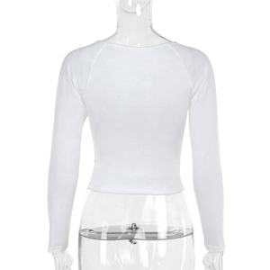 Camiseta de Manga Larga para Mujer, Estampado de Letras Húmedas, Cuello Redondo Transparente Blanco, Top Corto Delgado para <span class=keywords><strong>Chicas</strong></span> Atractivas - Product Image 5