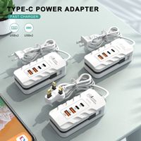 Pengisi Daya Ponsel Baru 4USB Multi Port Dual PD Charger dengan Kabel Type-C Pengisian Cepat untuk iPhone Android