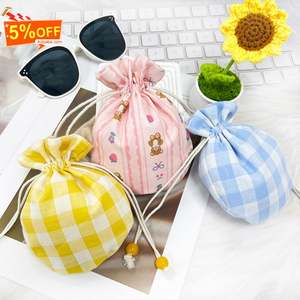 Small Size Colourful Cotton Canvas Drawstring <b>Bag</b> Recyclable Plaid Logo for Craft Dust Storage <b>Gift</b> Purpose GOTS Certified - Product Image 1