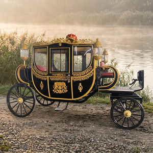 Calèche royale noire et or à chevaux avec décoration de couronne, nouvelle, populaire, pour extérieur, style européen vintage, pour mariage ou défilé de princesse - Product Image 1