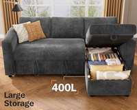 Sofa Bed Seksional dengan Tempat Tidur Lipat, Sofa Bed Bentuk L dengan Sandaran Rebah, Chaise dengan Penyimpanan yang Dapat Dibalik