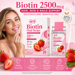 Tiras Orales de Biotina de Absorción Rápida OKTW 2500mcg Sabor Fresa para el Cabello, Piel y Uñas, 20 Tiras - Product Image 3