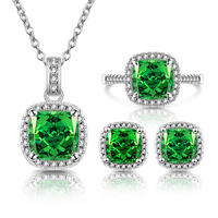 Set Perhiasan Zirkon Fireworks Cut Copper Princess Square Berlapis Emas - Cincin, Anting, Kalung, Liontin (Laris Terjual)