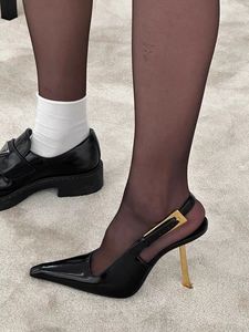 High Heels New Skinny Black Patent Leather Sexy Outer Wear After the Empty Fashion Sandals Female Autumn - Product Image 3