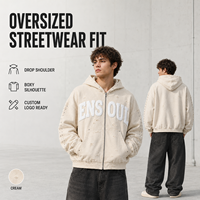 Sweat à capuche zippé personnalisé pour homme, coupe ample, en coton épais 400 g/m², style streetwear, avec impression en relief personnalisée
