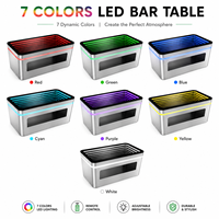 Table de bar mobile LED éclairée, tables oblongues, miroir infini, table de bar en acier inoxydable, plateau en verre 7 couleurs pour boîte de nuit, pub