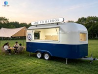 Remorque alimentaire mobile à structure en acier bicolore avec enseigne publicitaire personnalisée, design moderne pour usage extérieur, villas et milieux commerciaux