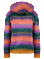 Sweat à capuche zippé en mohair tricoté avec logo personnalisé ODM, cardigan rayé pour homme
