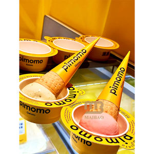Tienda de postres con impresión amarilla personalizada para llevar taza de helado para llevar servicio suave Bingsu yogur <span class=keywords><strong>Gelato</strong></span> taza de papel de helado con cono - Product Image 4