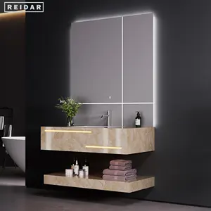 Light Luxury Wall Mounted Marble Sintered Stone Bathroom Vanity Wash Basin Cabinet With Mirror