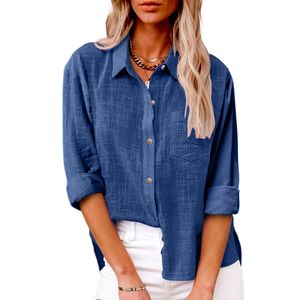 Camicia Casual da Donna 2026 alla Moda a Maniche Lunghe in Cotone, Stile Primaverile con Tasche e Bottoni, Tinta Unita - Product Image 1