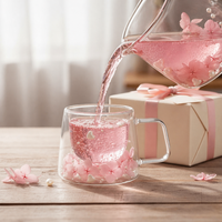 Mug à café en verre borosilicate à double paroi, esthétique, avec fleurs séchées, sans BPA, isolé, sûr pour les aliments, design tendance avec perles, cadeau