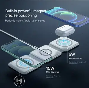 US Trending Magnétique Pliable 15W Chargeur Sans Fil Voyage 3 en 1 Station De Recharge Pour Apple Watch Pour Airpods chargeur