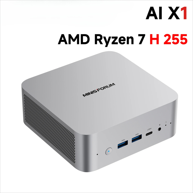 AI X1 Mini PC AMD Ryzen7 255 Dual Channel DDR5 5600MT/s Built-in Dual Speakers WiFi7 BT5.4 OCulink Dual USB4 Computer
