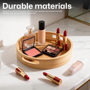 Plateau de service en bambou rond de 25 cm avec poignées pour aliments et articles divers, utilisation sur bureau - Product Image 5