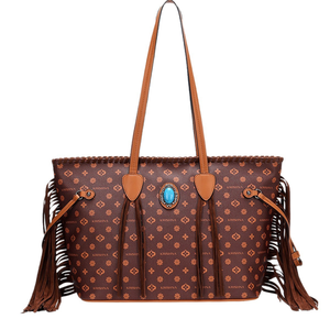 Longlv BB-1 Sacs à main marron turquoise avec pompon toutes saisons - Product Image 3