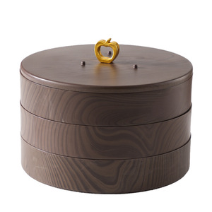 Caja redonda de almacenamiento de aperitivos con imitación de madera y tapa para frutos secos, dulces, nueces, para el hogar, sala de estar, uso en fiestas. - Product Image 3