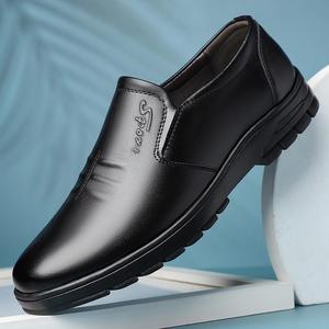 Mocassins en cuir pour hommes, bout rond, à enfiler, semelle extérieure en caoutchouc respirante, couleur unie, chaussures décontractées d'automne - Product Image 1