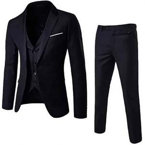 Costume de cérémonie gris clair et noir 3 pièces (Blazer, Gilet, Pantalon) coupe ajustée 1 bouton pour homme – Idéal mariage, bureau, affaires – Velours - Product Image 4