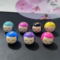 Manik-manik kayu bentuk kepala boneka tersenyum 25mm, bulat, untuk dekorasi gelang Natal, bahan DIY buatan tangan