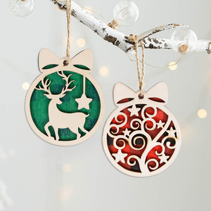 Nouvelles décorations de Noël en bois, cercles découpés au laser, décorations pour la maison, ornements de sapin de Noël DIY, étiquettes pour cabane de rennes - Product Image 1