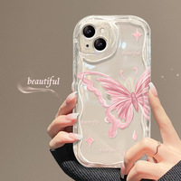 Coque de téléphone en TPU souple avec impression de papillon rose tendance et bord ondulé pour iPhone 6 7 8 X Xr XS 11 12 13 14 15 16 17 Pro Max