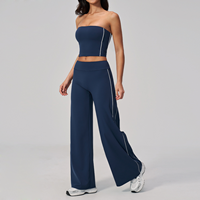 Combinaison de yoga sans bretelles pour femmes, pantalon large taille haute, dos ouvert, tenue de sport et de fitness avec coussinets intégrés