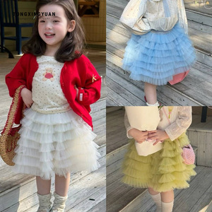 Tongxingyuan Girls Tulle Skirt Cake Skirt A-Line Solid Color Mesh Spring For Baby Girls - Product Image 1