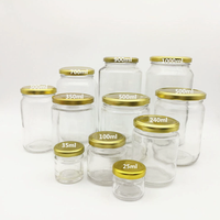 Frasco de vidrio con tapa metálica de rosca, contenedor de almacenamiento de alimentos de varios tamaños para miel, dulces, nueces, chocolate, pudín, jugo, frijoles, envase vacío.